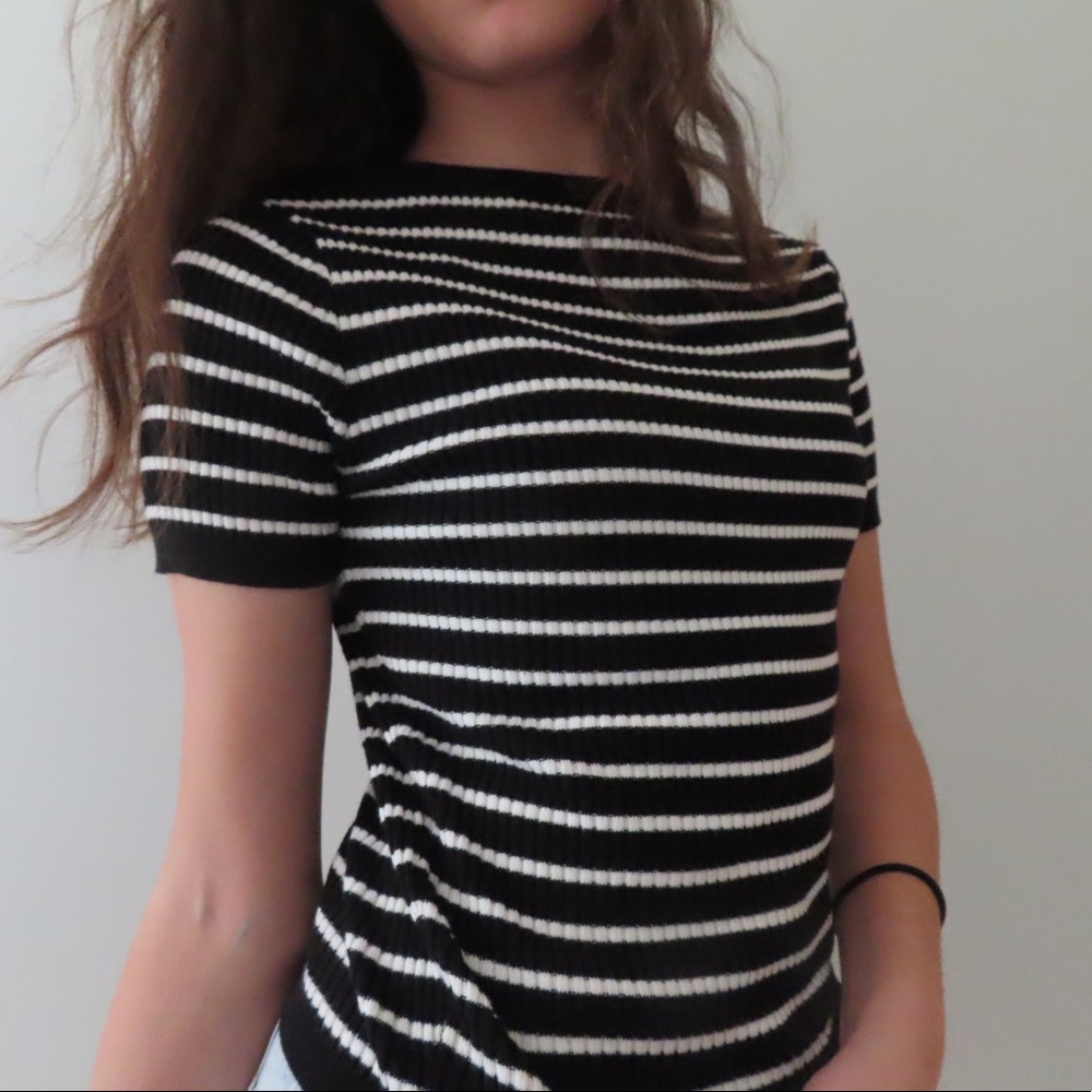 Black and white striped knit tee